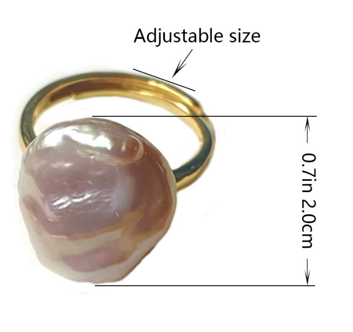 Pink Baroque Pearl Ring, Natural Pearl, Gold-Plated Copper, Adjustable - Image 3