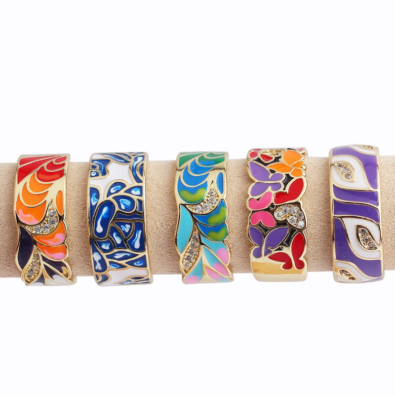 Colourful Wide Band Ring, Enamel-Style Colour Fill, Gold-Plated Copper, Adjustable - Image 2
