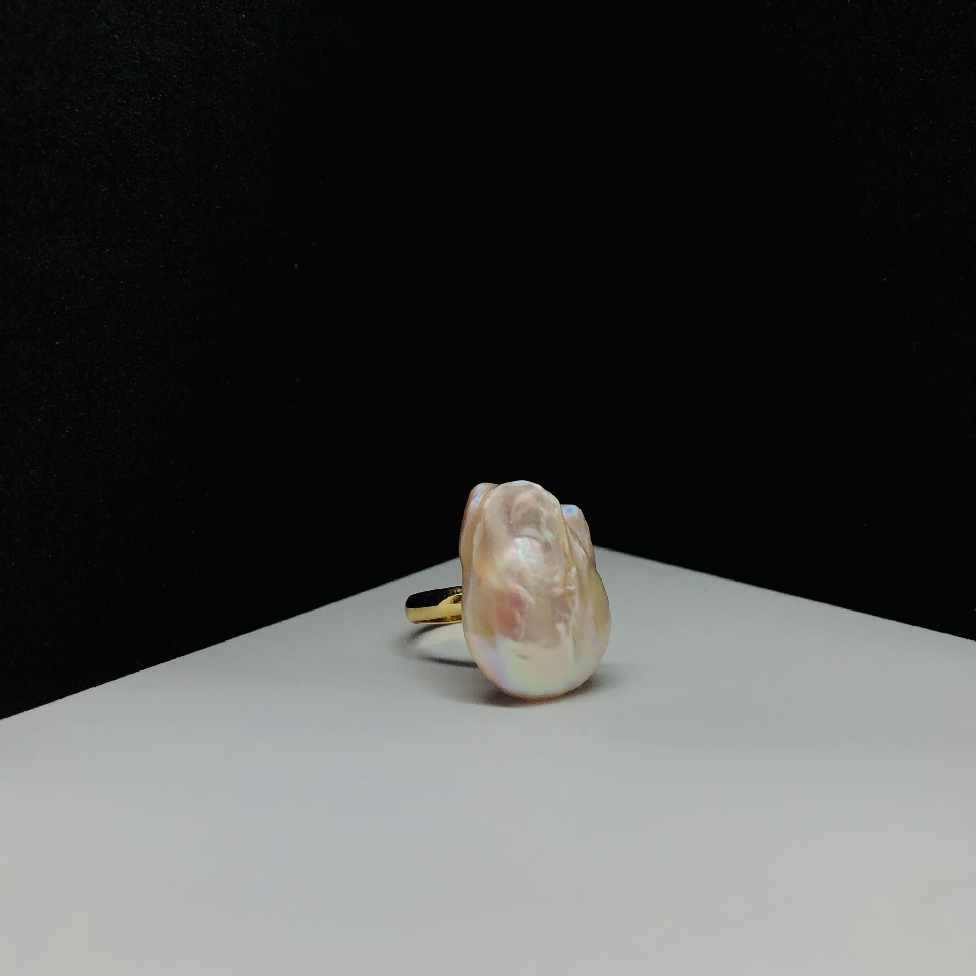 Pink Baroque Pearl Ring, Natural Pearl, Gold-Plated Copper, Adjustable - Image 5