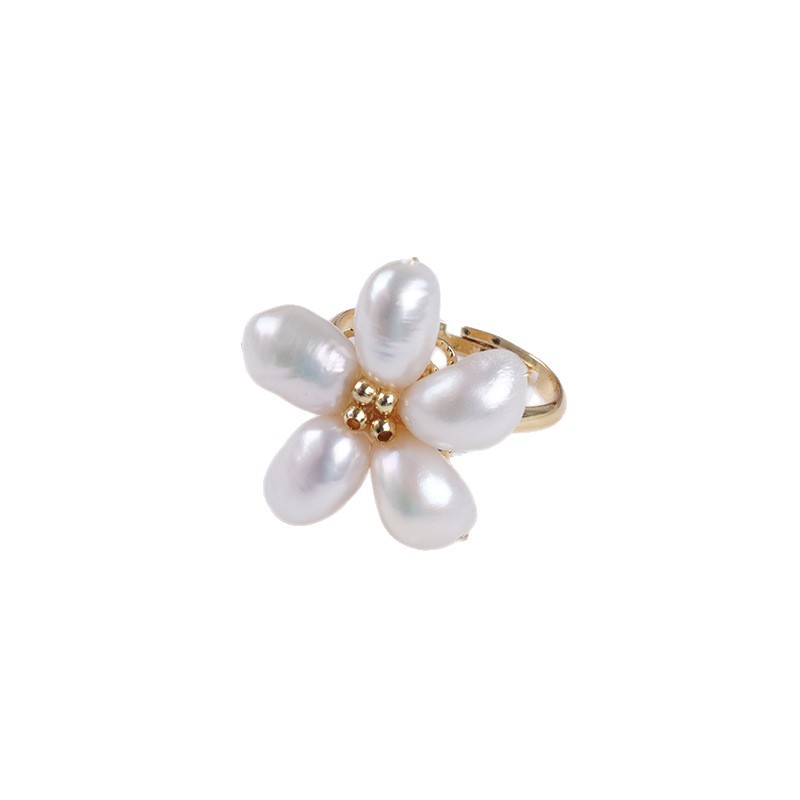 Pearl Blossom Ring, Freshwater Baroque Pearls, Gold-Plated Adjustable Band - Image 7