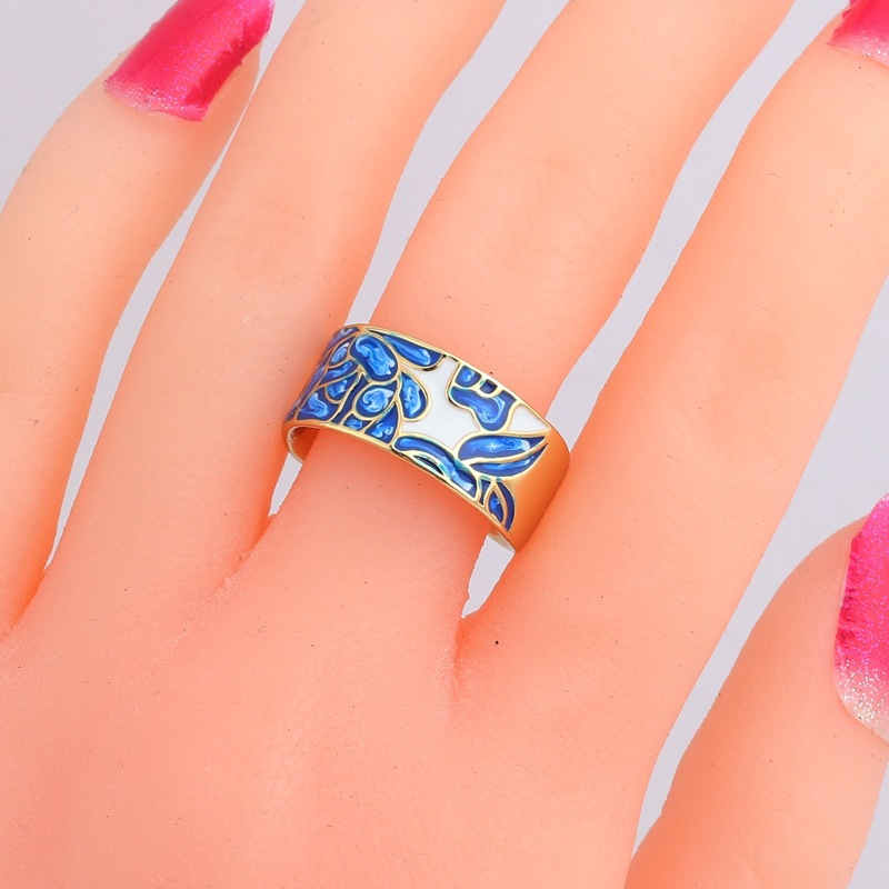Colourful Wide Band Ring, Enamel-Style Colour Fill, Gold-Plated Copper, Adjustable - Image 3