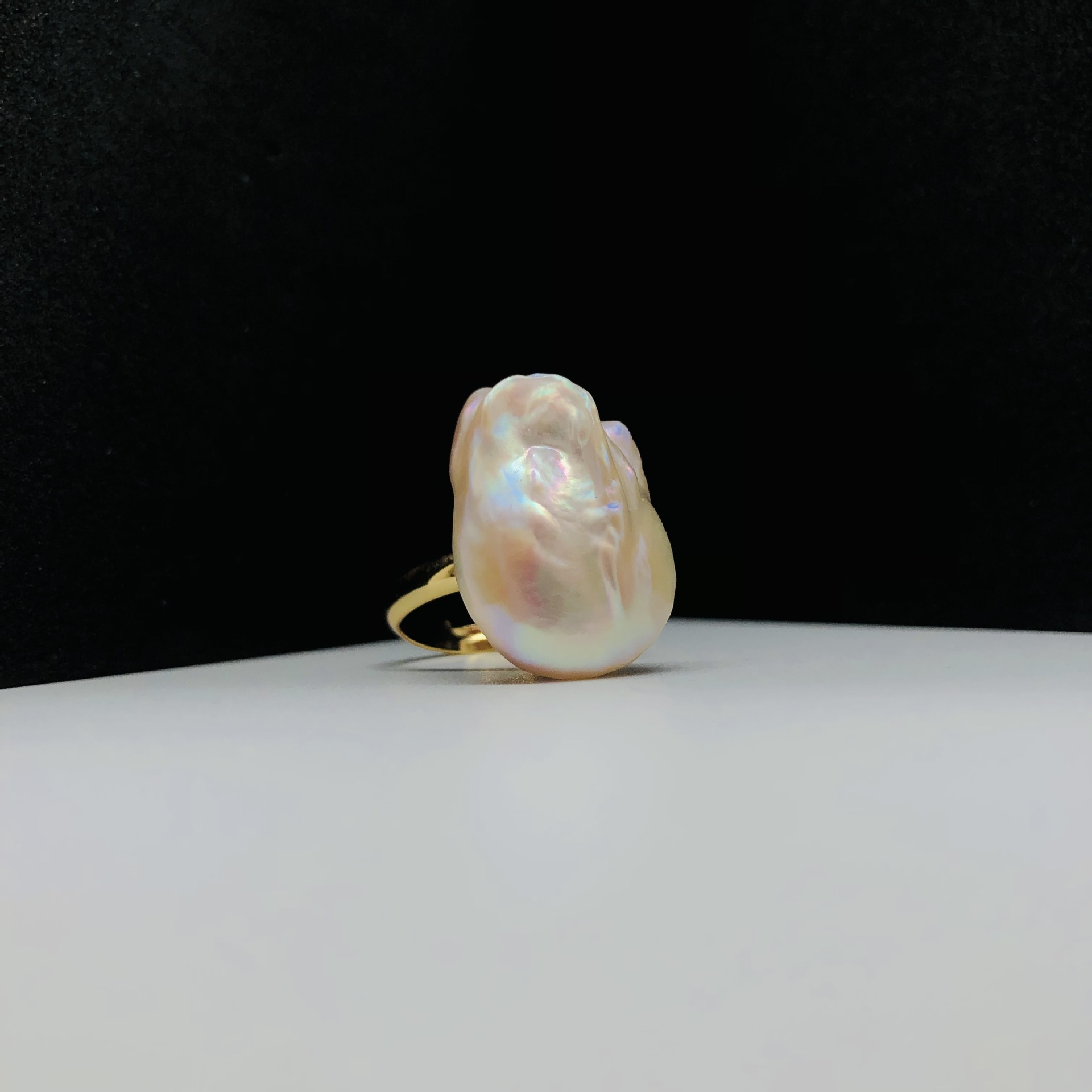 Pink Baroque Pearl Ring, Natural Pearl, Gold-Plated Copper, Adjustable - Image 6