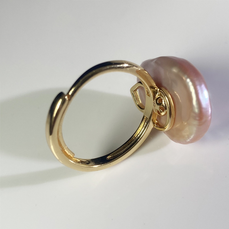 Pink Baroque Pearl Ring, Natural Pearl, Gold-Plated Copper, Adjustable - Image 7