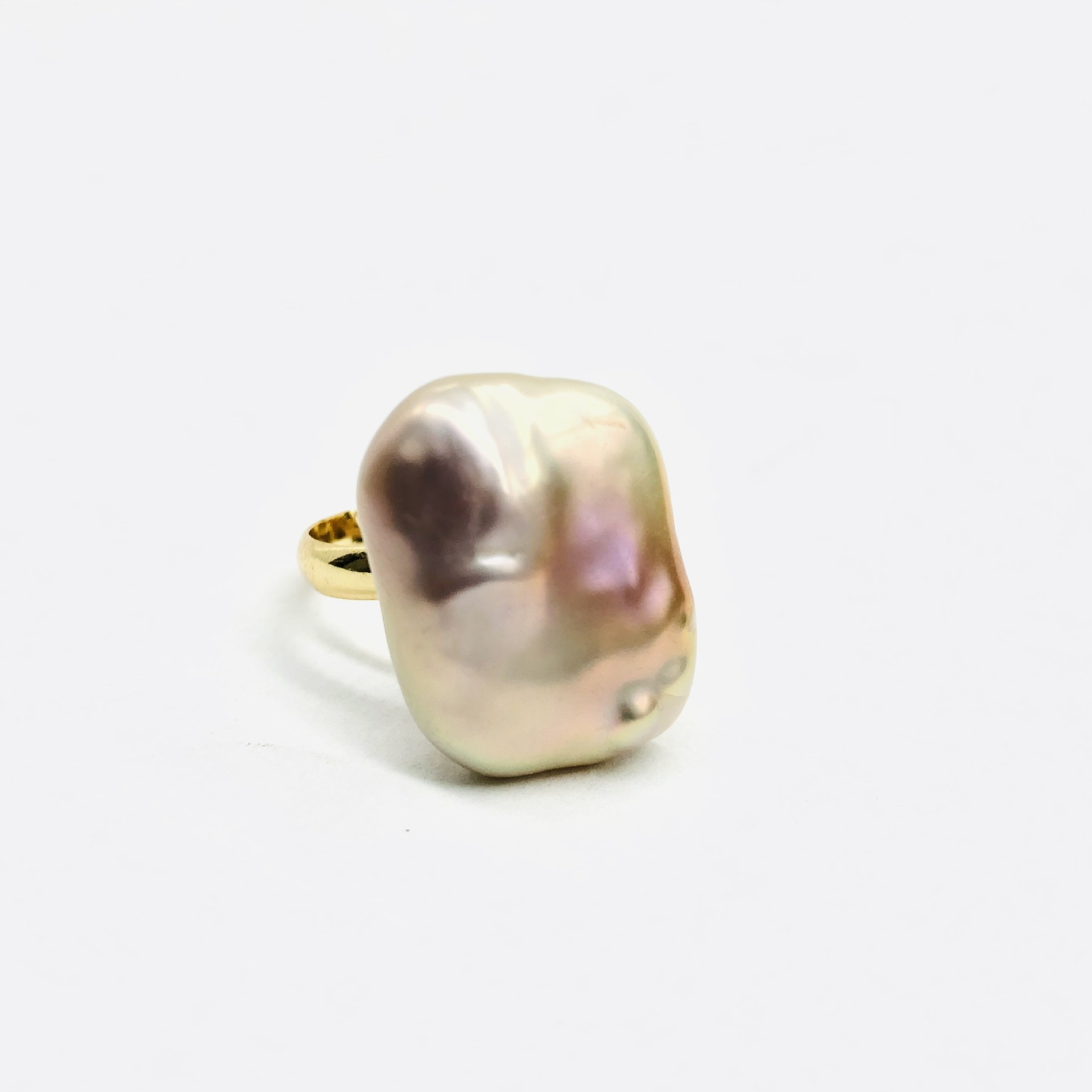 Pink Baroque Pearl Ring, Natural Pearl, Gold-Plated Copper, Adjustable - Image 8