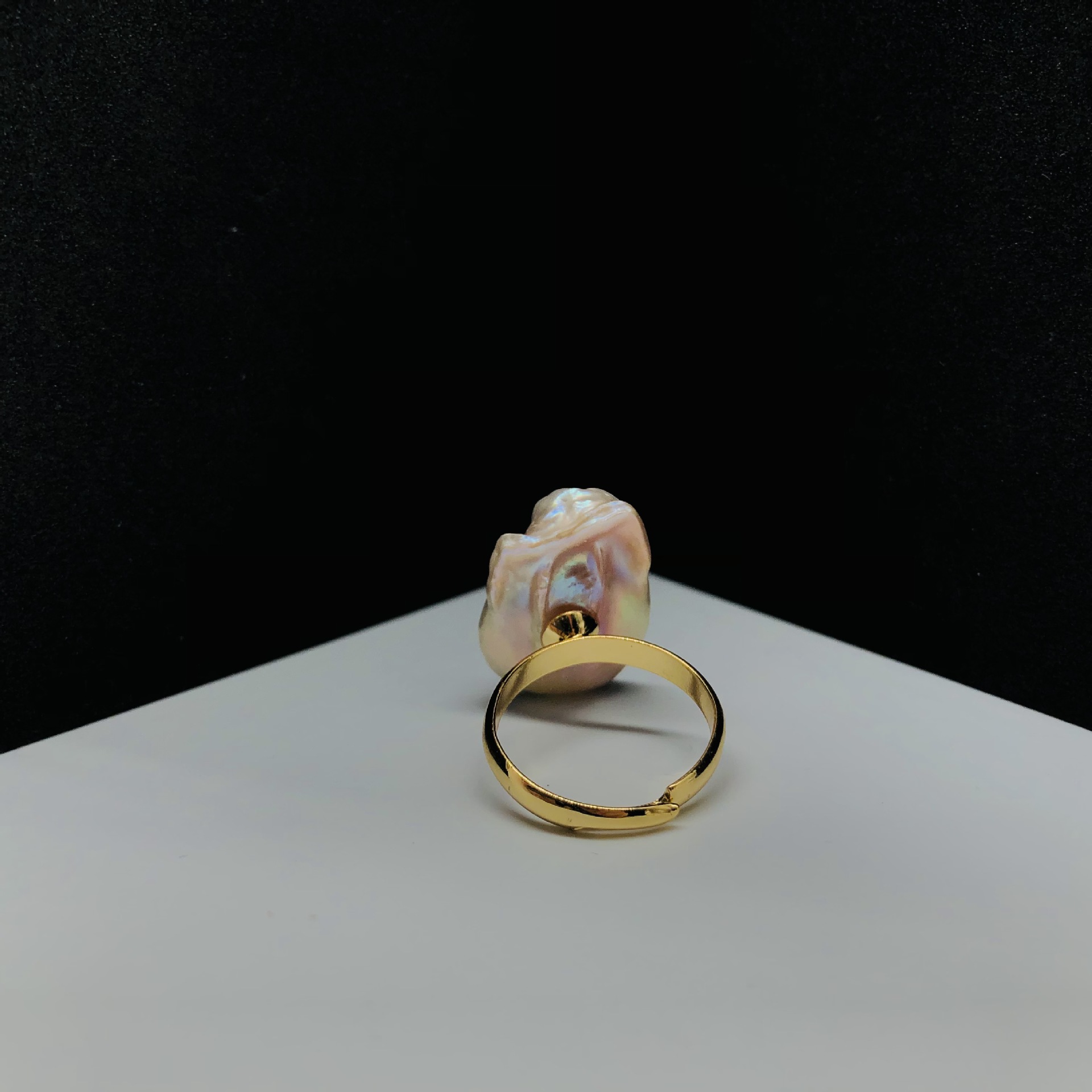 Pink Baroque Pearl Ring, Natural Pearl, Gold-Plated Copper, Adjustable - Image 4