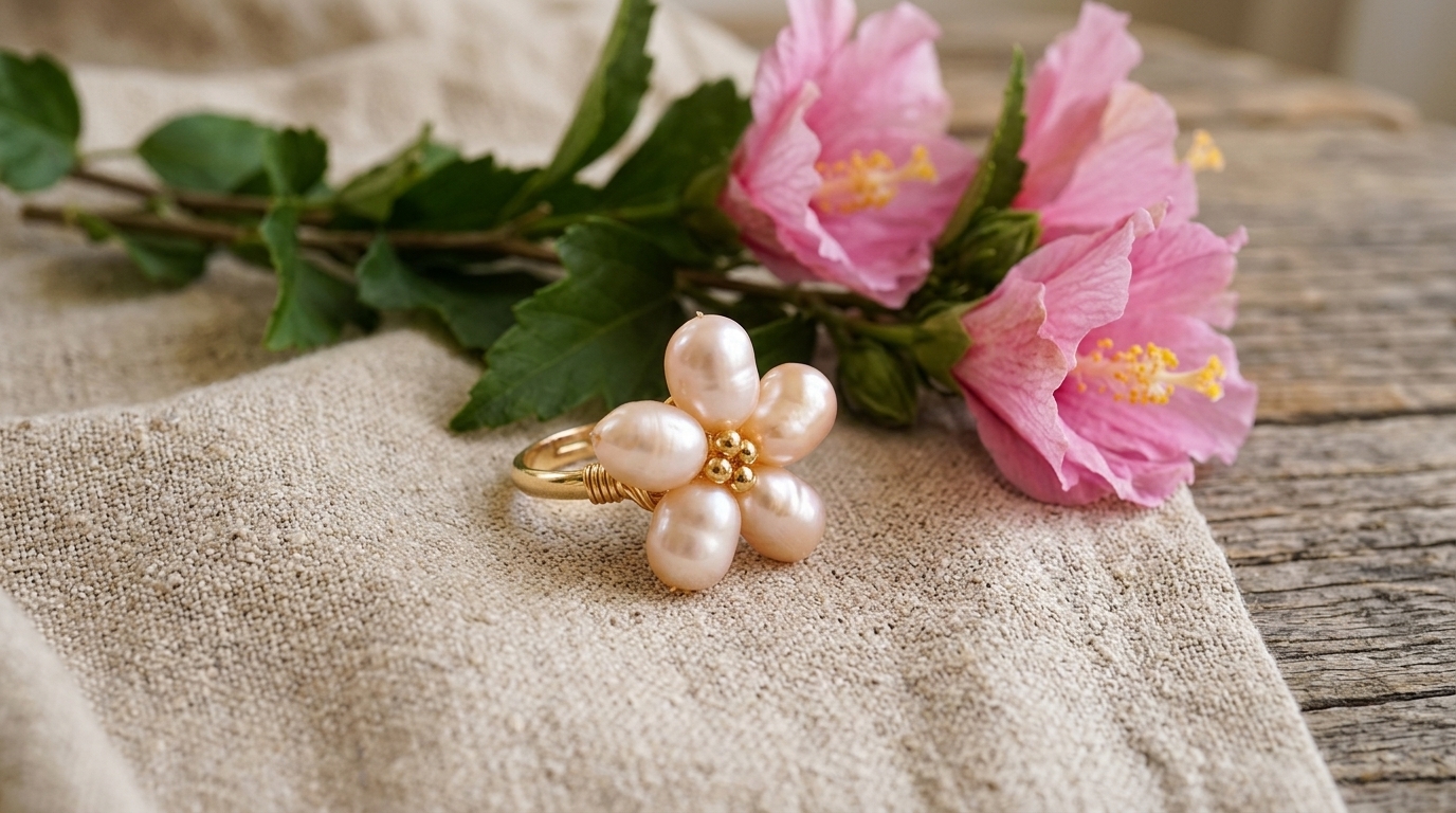 Pearl Blossom Ring, Freshwater Baroque Pearls, Gold-Plated Adjustable Band