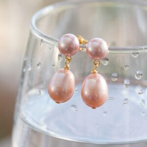 Classic Pearl Drop Earrings, Button Pearl and Oval Drop, White or Pink